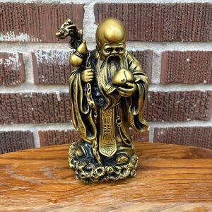 Chinese resin Shou Xing god of longevity Statue Gold color Statue Figurine 7 in.